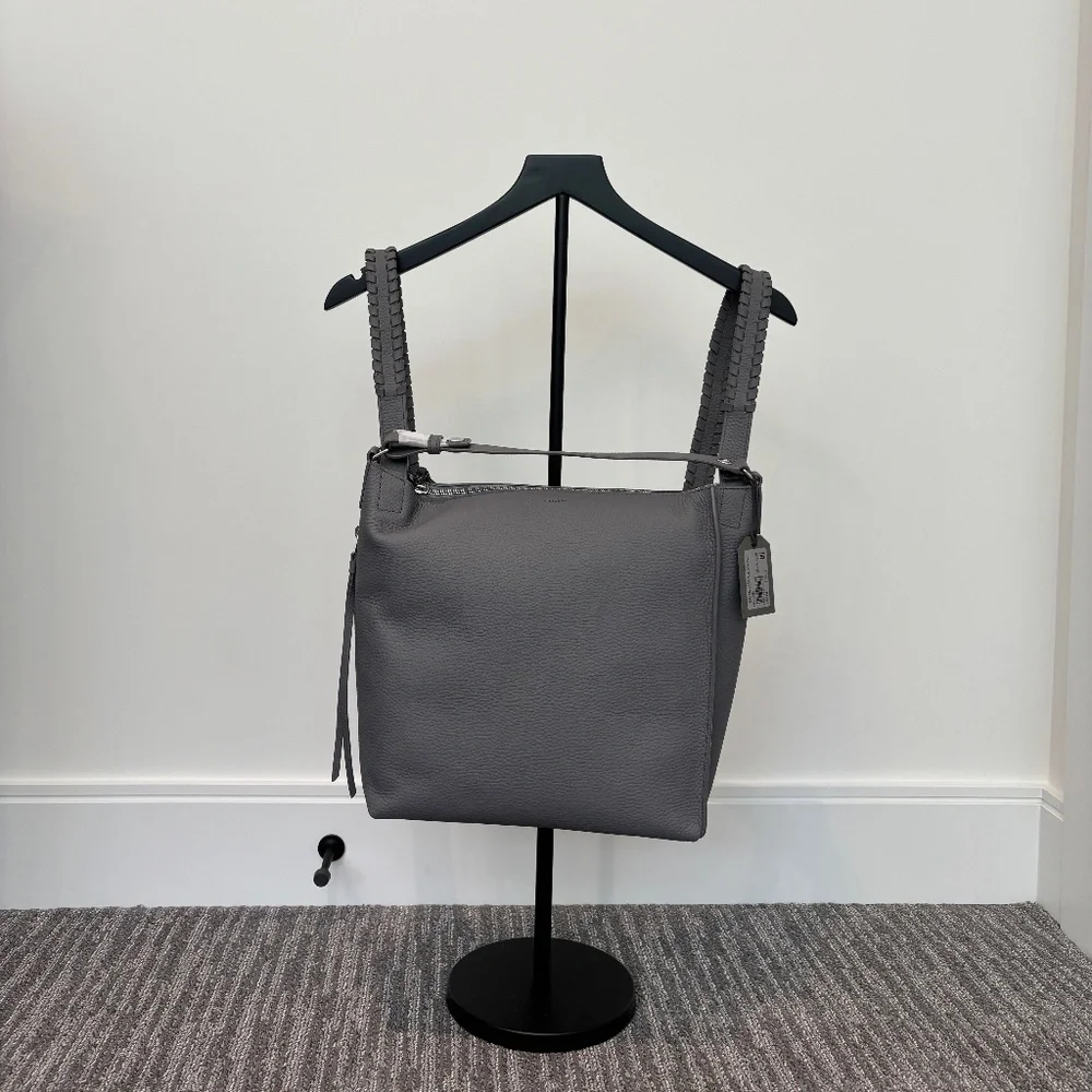 All Saints Gray Leather Tote Backpack